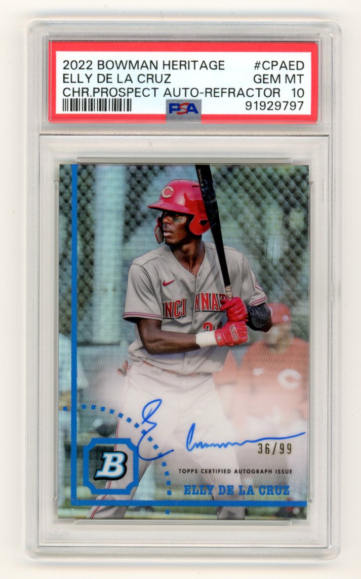 2022 Bowman Heritage Chrome Prospect Autographs Refractors CPAED Elly De  La Cruz PSA 10 Gem Mint 3699 – DJs Sportscards